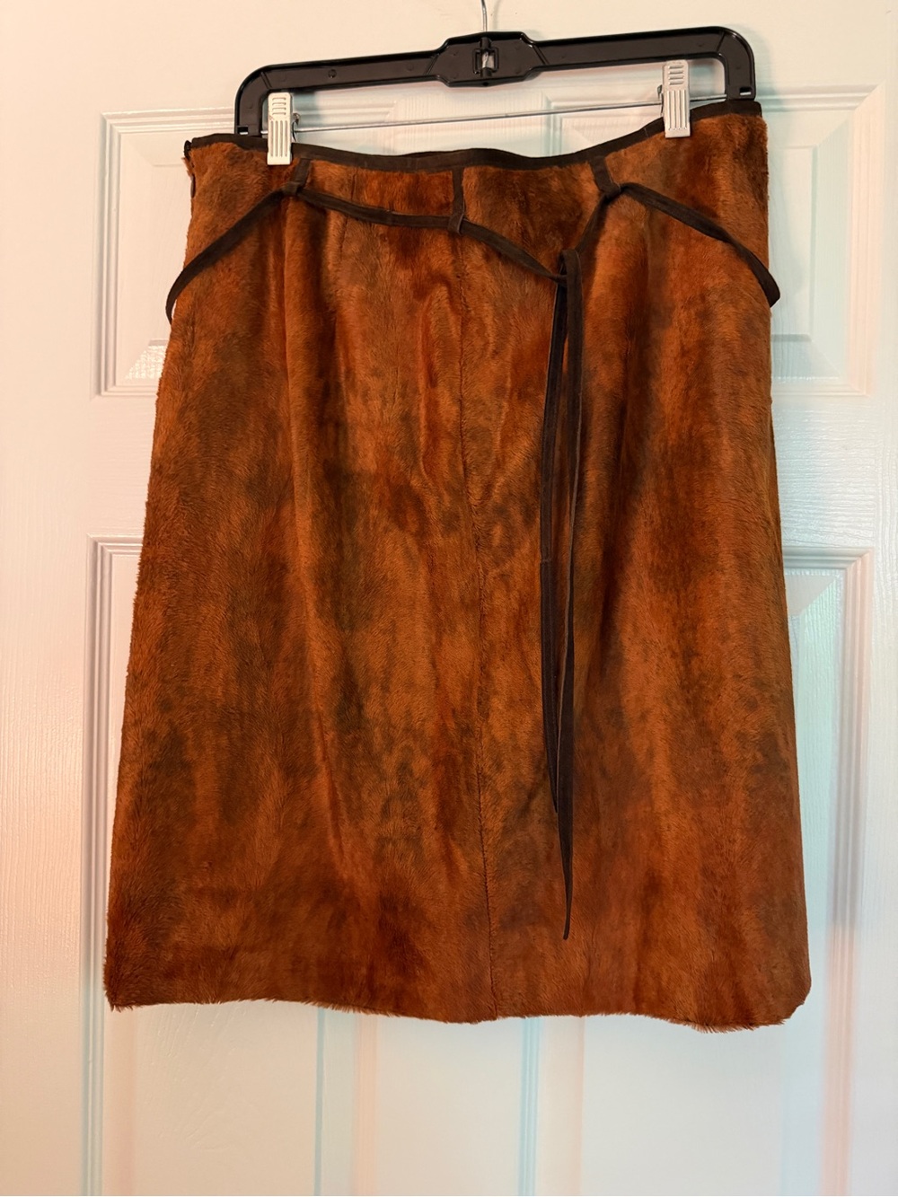 Laundry By Shelli Segal Rust Brown Faux Fur Skirt with Brown Tie